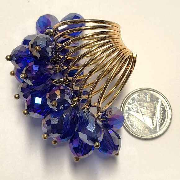 Indigo Blue Crystal Flamboyant Crystal Cluster Ring - Picture 4 of 10